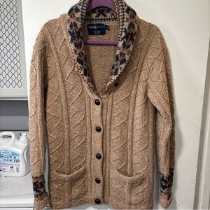 RALPH LAUREN 100% Wool Shawl Collar Hand Knit Cardigan Grandpa Sweater Sz S